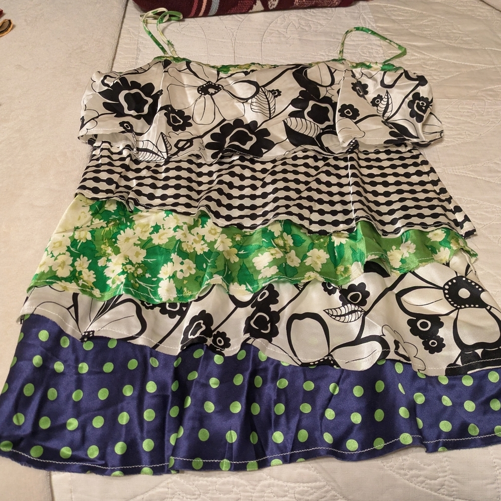 Poleci Camisole with Floral and Polka Dot Patterns